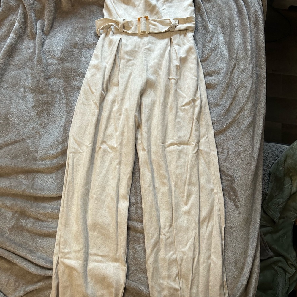 Elegant Cream Jumpsuit with Belt
